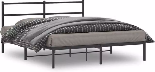 Berkfield Home Metal Bed Frame with Headboard, Black, W: 150 cm, D: 200 cm