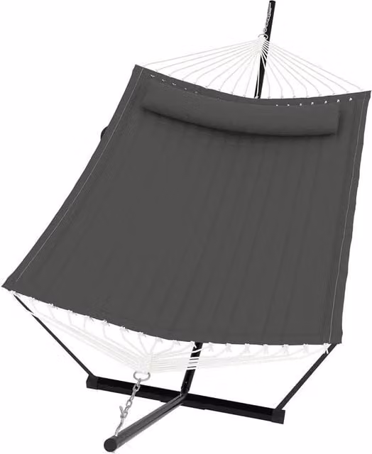 VOGREX Double Hammock with Stand and Cushions in Grey