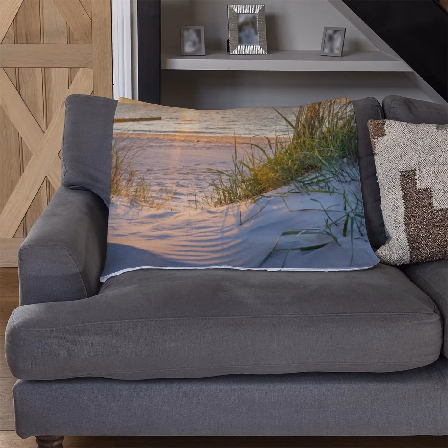 Benjamin Tate Design Sunset at the Baltic Sea Beach Designer Blanket in Yellow, Beige and Multicolour, W x H: 120 x 150 cm – 3