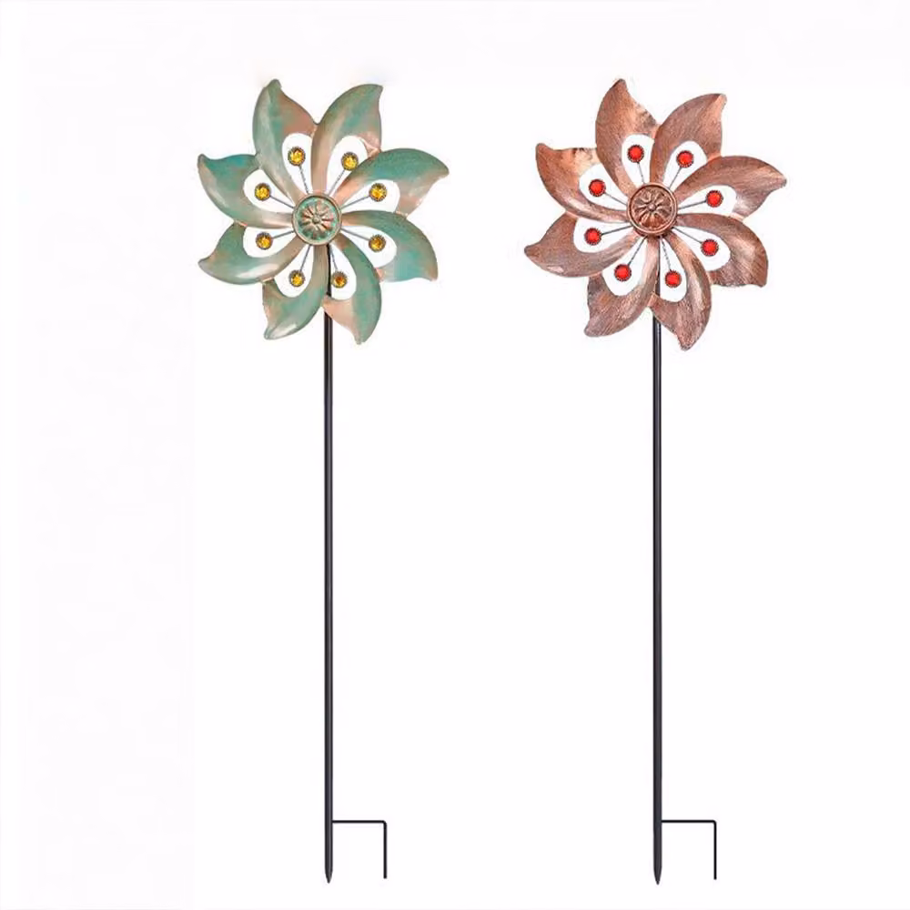 Quipulse Vintage Green Metal Rotating Floral Flower Wind Spinner Craft Ornament – 2