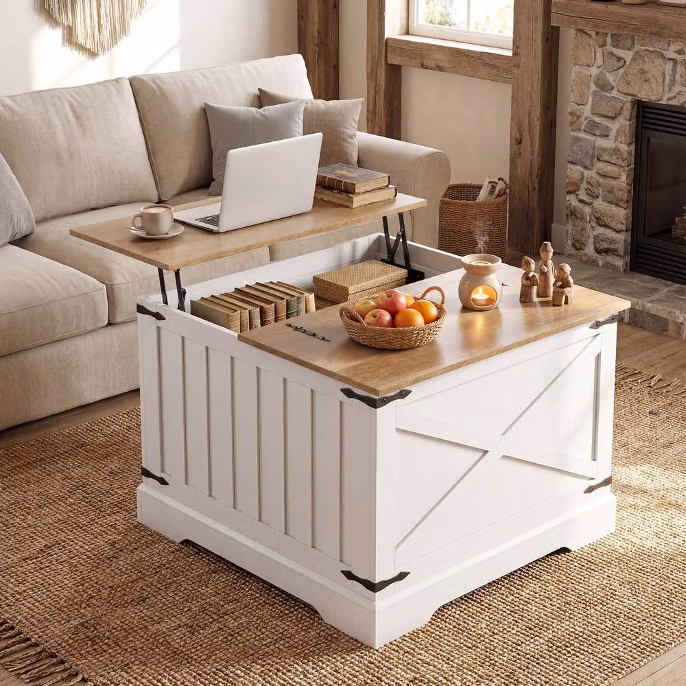 Costway Modern White Lift Top Coffee Table with Hidden Storage Compartment – 2