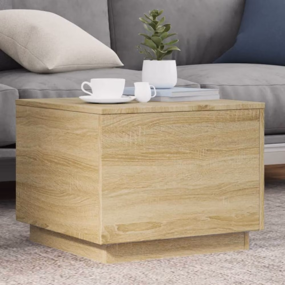 Berkfield Home Sonoma Oak Coffee Table with LED Lights in Light Tan, W/D/H: 50 x 50 x 40 cm – 2
