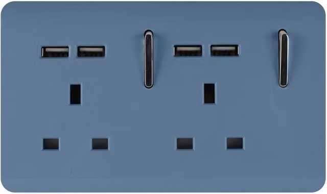 Trendi 2 Gang 13 Amp Double Switched USB Type A Charging Socket in Sky Blue – 3