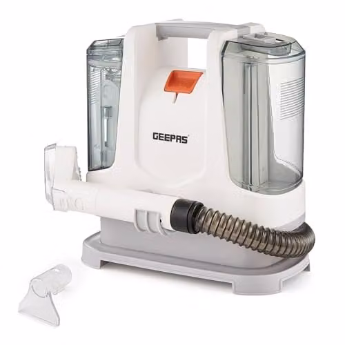 GEEPAS Portable Spot Cleaner 400W Stain Remover for Carpets, Sofas, Cars and Upholstery in White, Silver and Transparent