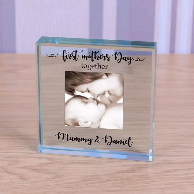 Uniqueful Personalised First Mothers Day Together Glass Token for Mum in Transparent and Beige