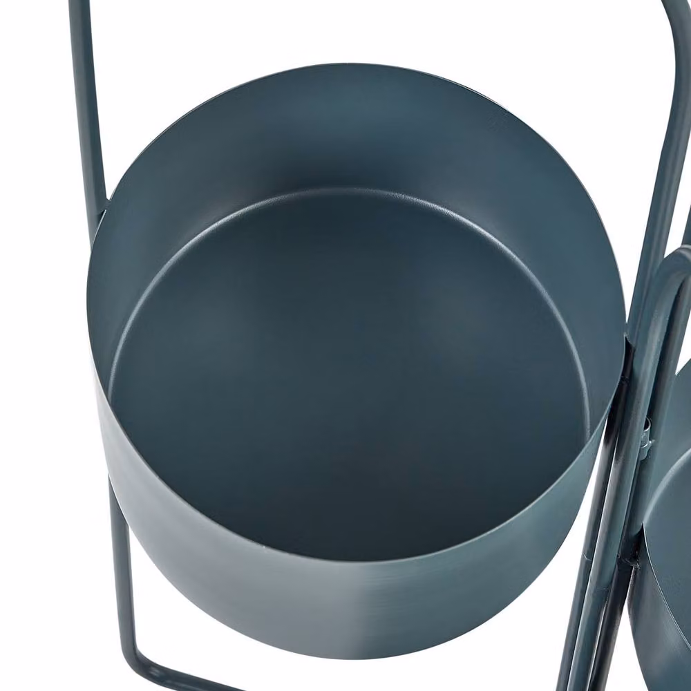 Wyld and Coco Evergreen Foldable 3-Planter Stand in Dark Blue Metal, W/D/H: 56 x 26 x 75 cm – 3