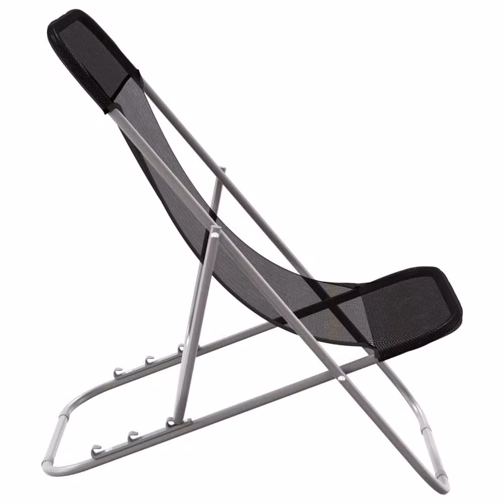 Berkfield Home Beautiful Set of 2 Black Folding Beach Chairs with Textilene Fabric and Powder-Coated Steel Frame – 4