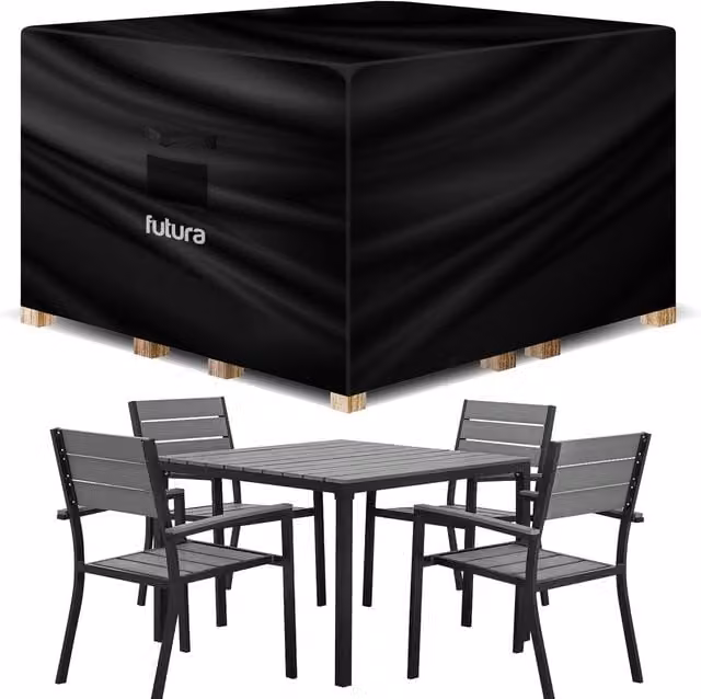 Futura Premium 600D Square Waterproof Garden Furniture Cover in Black, W/D/H: 150 x 150 x 75 cm