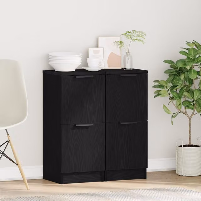 Berkfield Home Set of 2 Modern Black Oak Sideboards in Engineered Wood, W/D/H: 30 x 30 x 70 cm