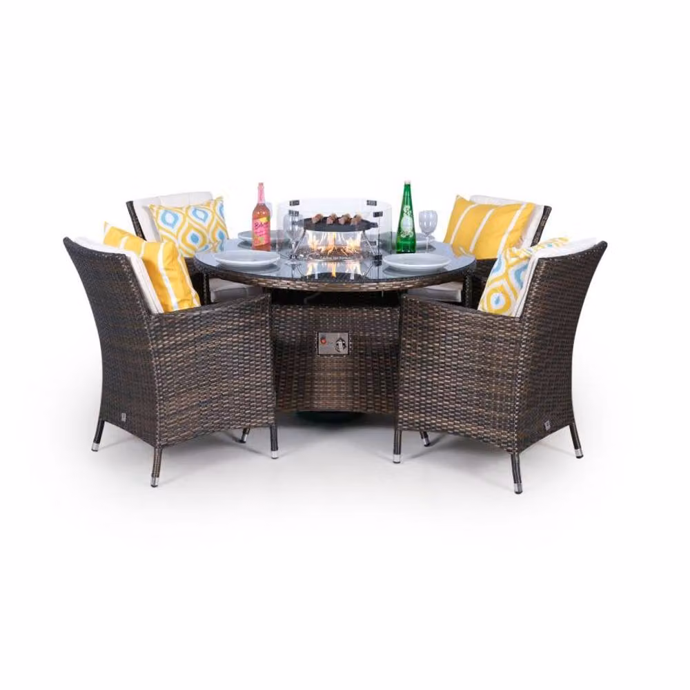 Thats Furniture Savannah 4 Seater Round Rattan Dining Set with Fire Pit in Brown – 2