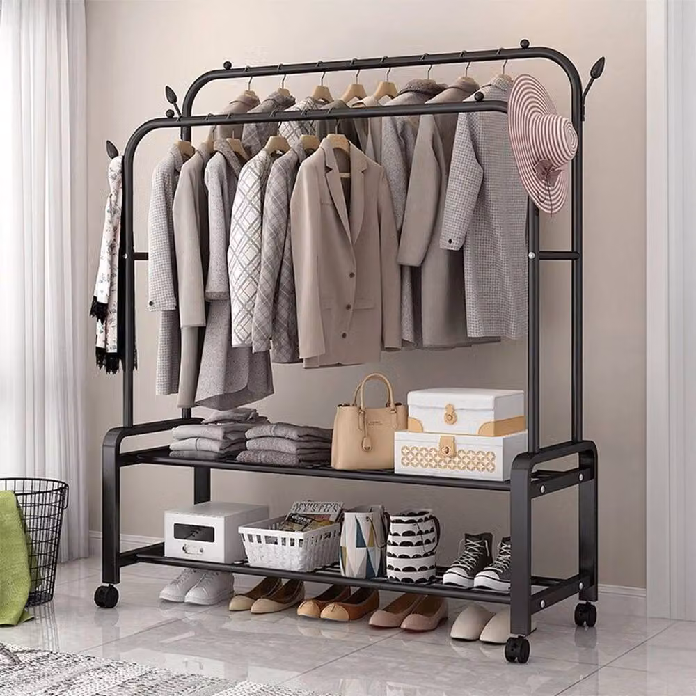 KORVIXA Matt Black Metal Clothes Hanging Rail and Shoe Display Wardrobe, W: 100 cm, D: 15 cm, H: 162 cm – 3