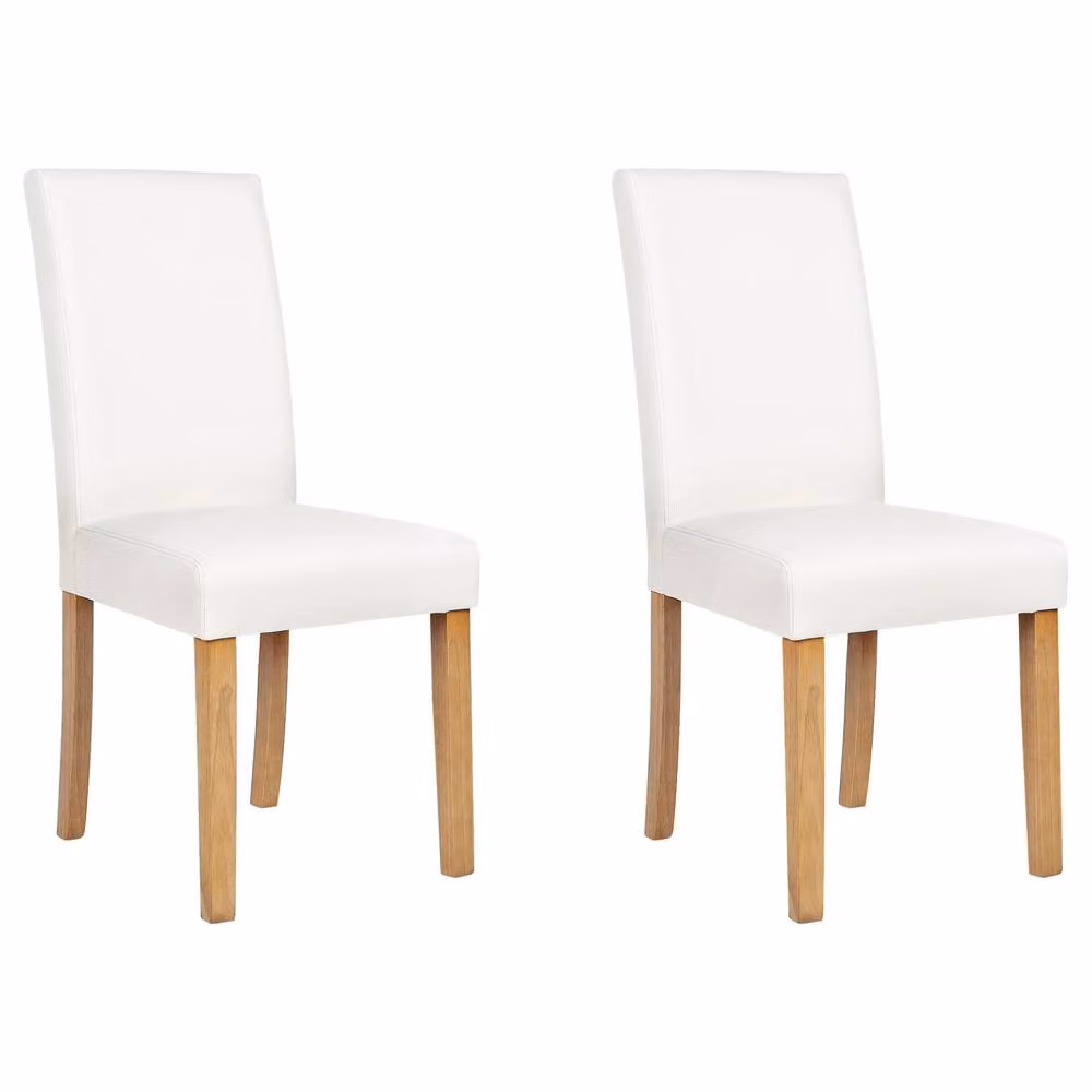 Wyld and Coco Set of 2 White Faux Leather Dining Chairs with Rubberwood Legs – 2