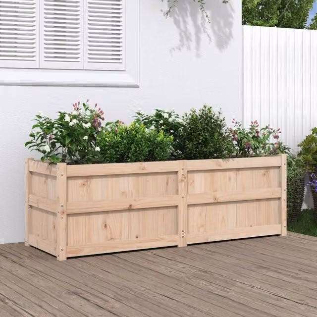Berkfield Home Wooden Garden Planter Tub in Brown and Beige, W/D/H: 150 x 50 x 50 cm
