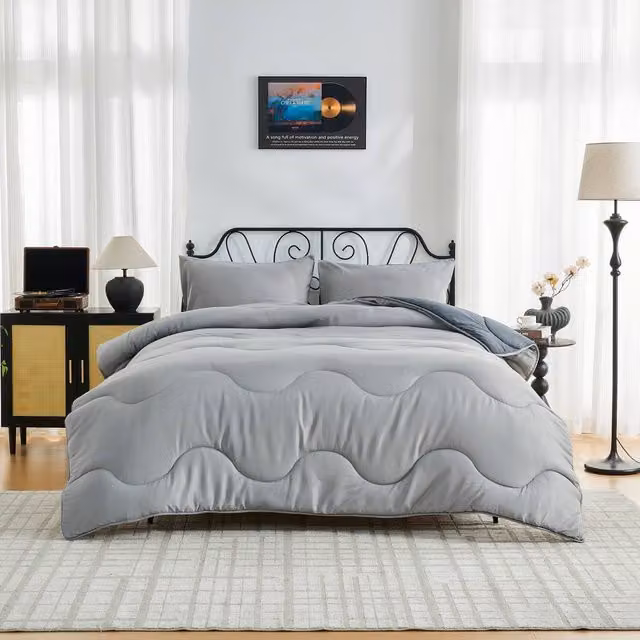 Gaveno Cavailia Grey Microfibre Coverless Single Duvet and Pillowcase Set, 10.5 Tog, W/H: 137 x 200 cm