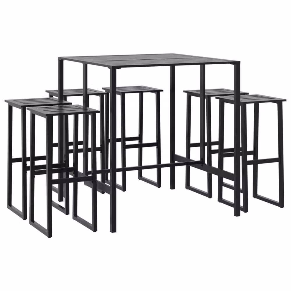 Berkfield Home 7 Piece Modern Garden Bar Set in Matt Black Powder-coated Steel – 2