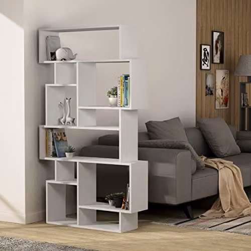 Decortie Karmato Modern Bookcase Display Unit, White, W/D/H: 96 x 26 x 169 cm – 2