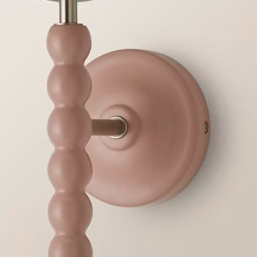 ValueLights Bobbin Pair of Pink Wall Lights with Green Trim Scallop Fabric Shades, Mains Wired – 2