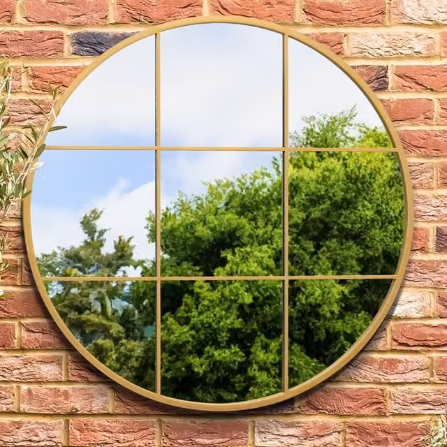 MirrorOutlet Circulus Modern Round Metal Garden Wall Mirror in Gold, Diameter: 100 cm