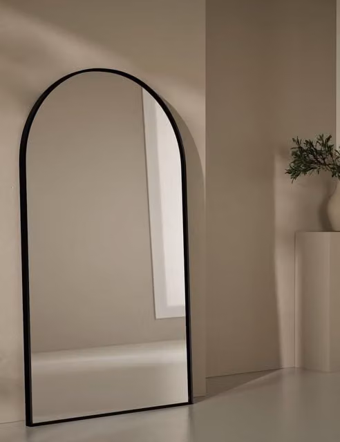 M&S Modern Metal Arch Free Standing Mirror in Black and Gold