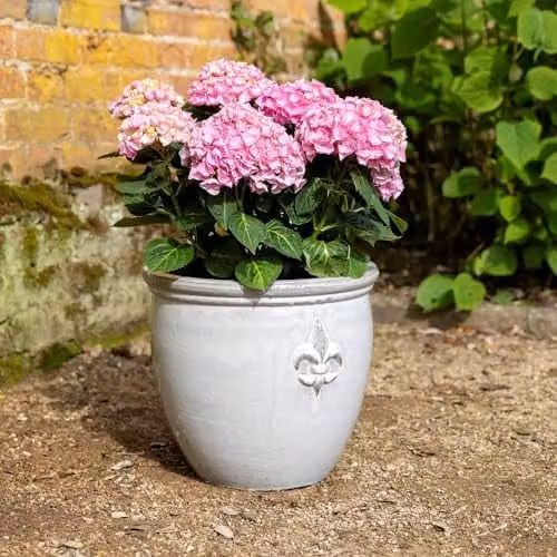 Primrose Medium Stoneware Debossed Logo Round Planter in White/Beige, Diameter: 34 cm – 2