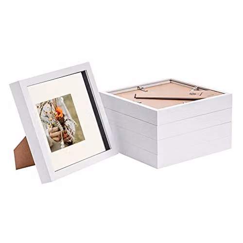 Nicola Spring 5 Piece White Square 3D Shadow Box Photo Frame Set with Glass Aperture – 1