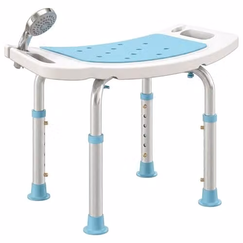 HOMCOM Height-Adjustable Non-Slip Shower Chair with Drainage Seat in Turquoise – 1