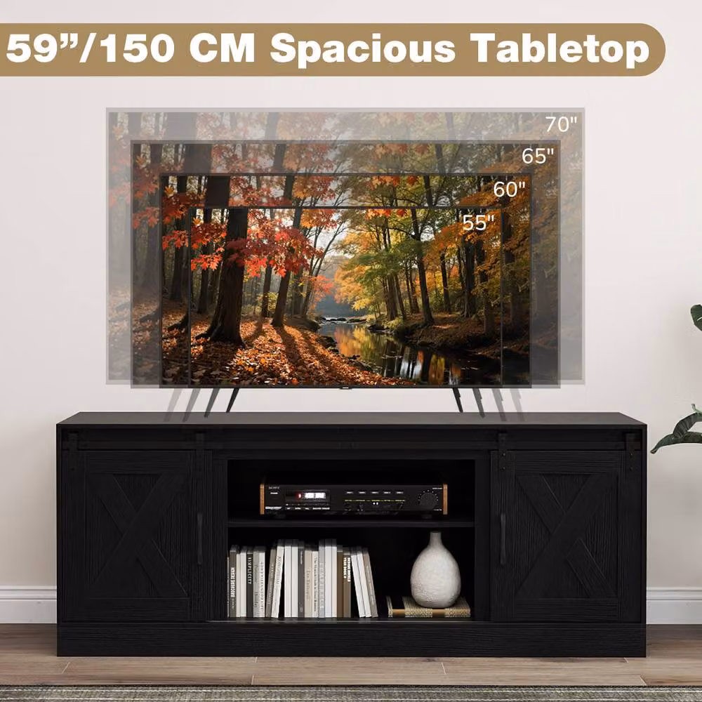 Costway Black Wooden TV Stand Cabinet and Media Entertainment Centre for up to 70 Inch TVs – 6