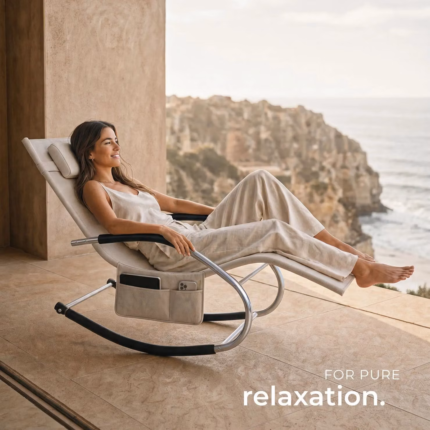 tectake Taya Sun Lounger in Beige with Steel and Textilene Frame – 5