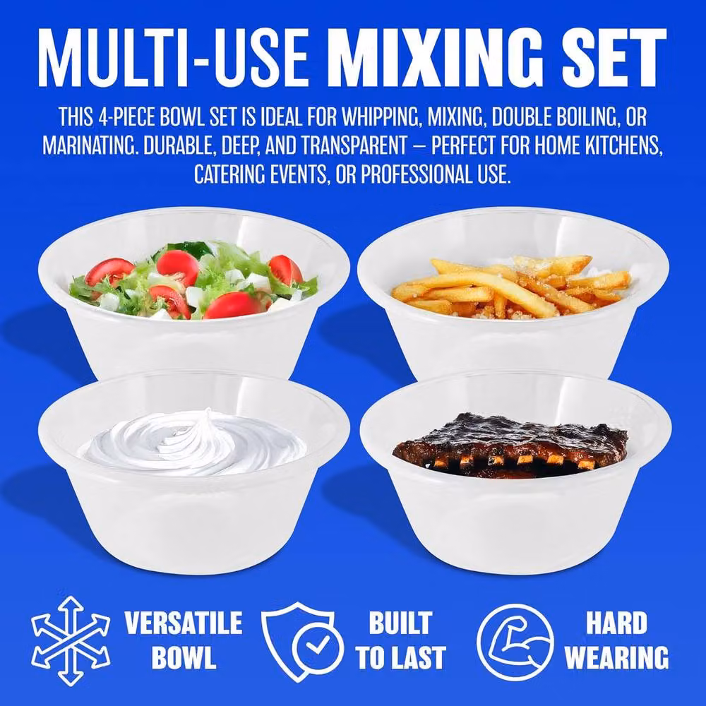 BARGAINS-GALORE Set of 4 Transparent Plastic Round Nesting Deep Mixing Bowls, Diameter: 30 cm – 6