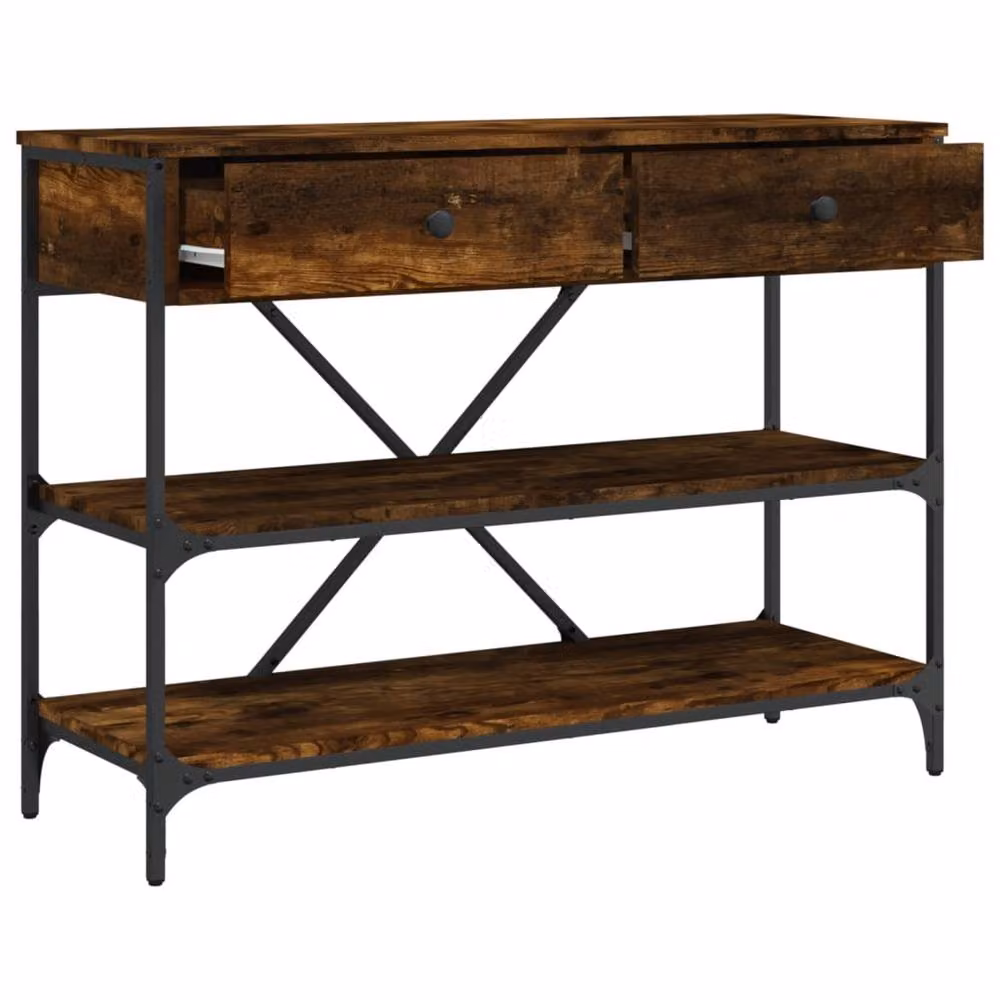 Berkfield Home Smoked Oak Console Table with Drawers and Shelves in Brown – 4