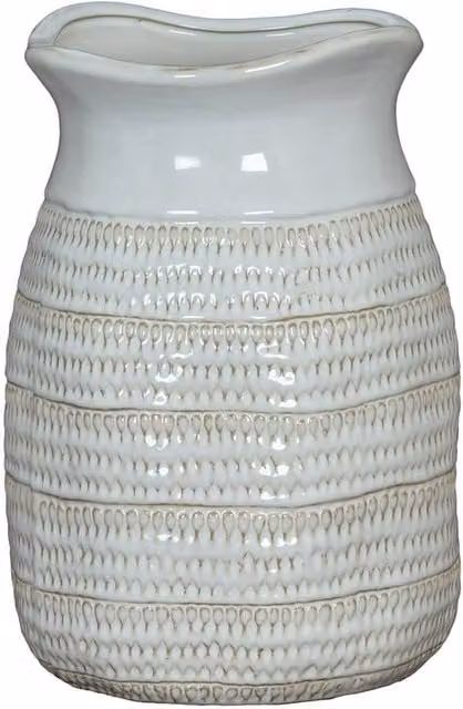 Lemon Pavilion Tava Medium Hewn Ceramic Vase, White, W: 16 cm, D: 16 cm, H: 22 cm