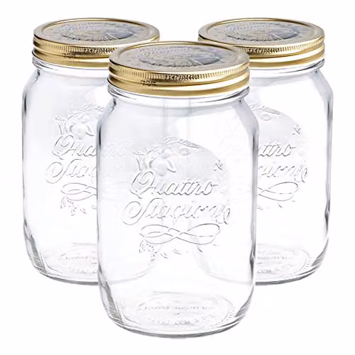 Bormioli Rocco Quattro Stagioni Glass Storage Jars with Screw Top Lids, 1 Litre, Pack of 3, Transparent