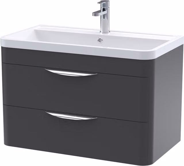 Balterley Contemporary Wall Hung 2 Drawer Bathroom Vanity Unit, Dark Grey, Width: 81 cm – 1