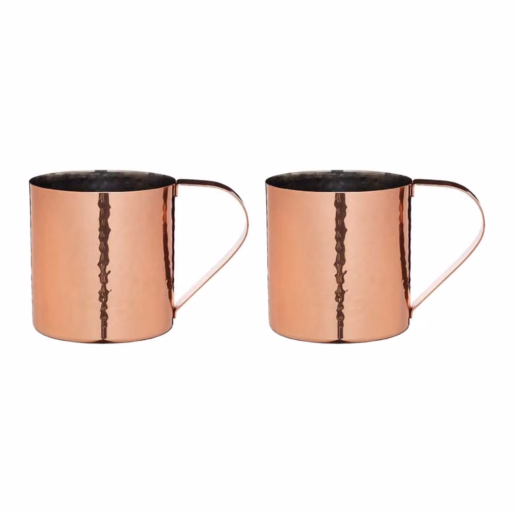 BarCraft Set of 2 Hammered Bronze Moscow Mule Mugs with Stainless Steel Interior – 2