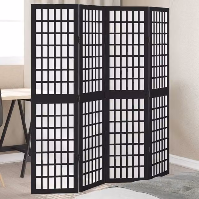 Berkfield Home 4-Panel Room Divider in Black Solid Paulownia Wood – 1