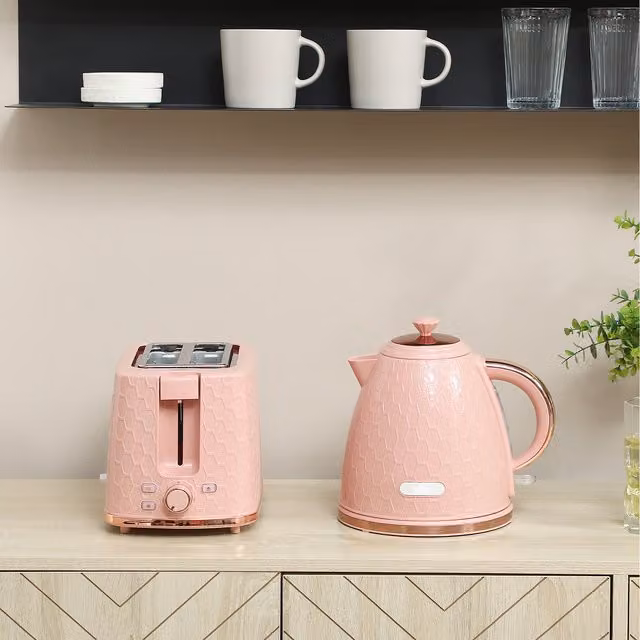 HOMCOM Kettle and 2-Slice Toaster Set with 7 Browning Levels in Light Pink
