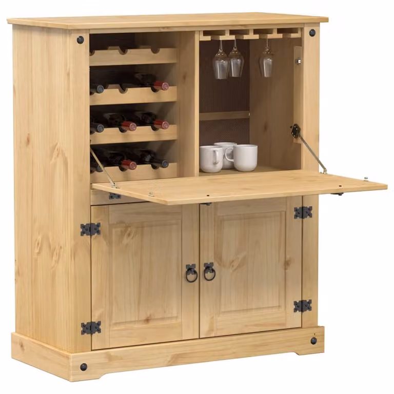 Berkfield Home Corona Wine Cabinet in Brown Solid Pine Wood, W/D/H: 97 x 45 x 114 cm