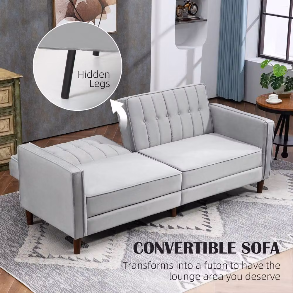 Wyld Haus Sasari Three Seater Convertible Futon Sofa Bed in Grey Velvet – 3