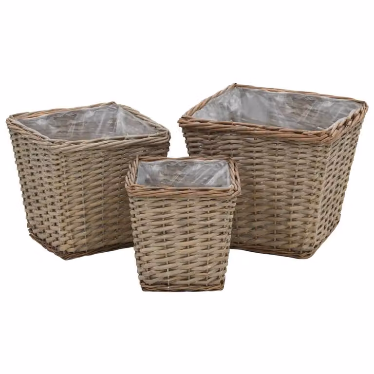 Berkfield Home 3 Piece Wicker Raised Bed Set with PE Lining in Light Brown