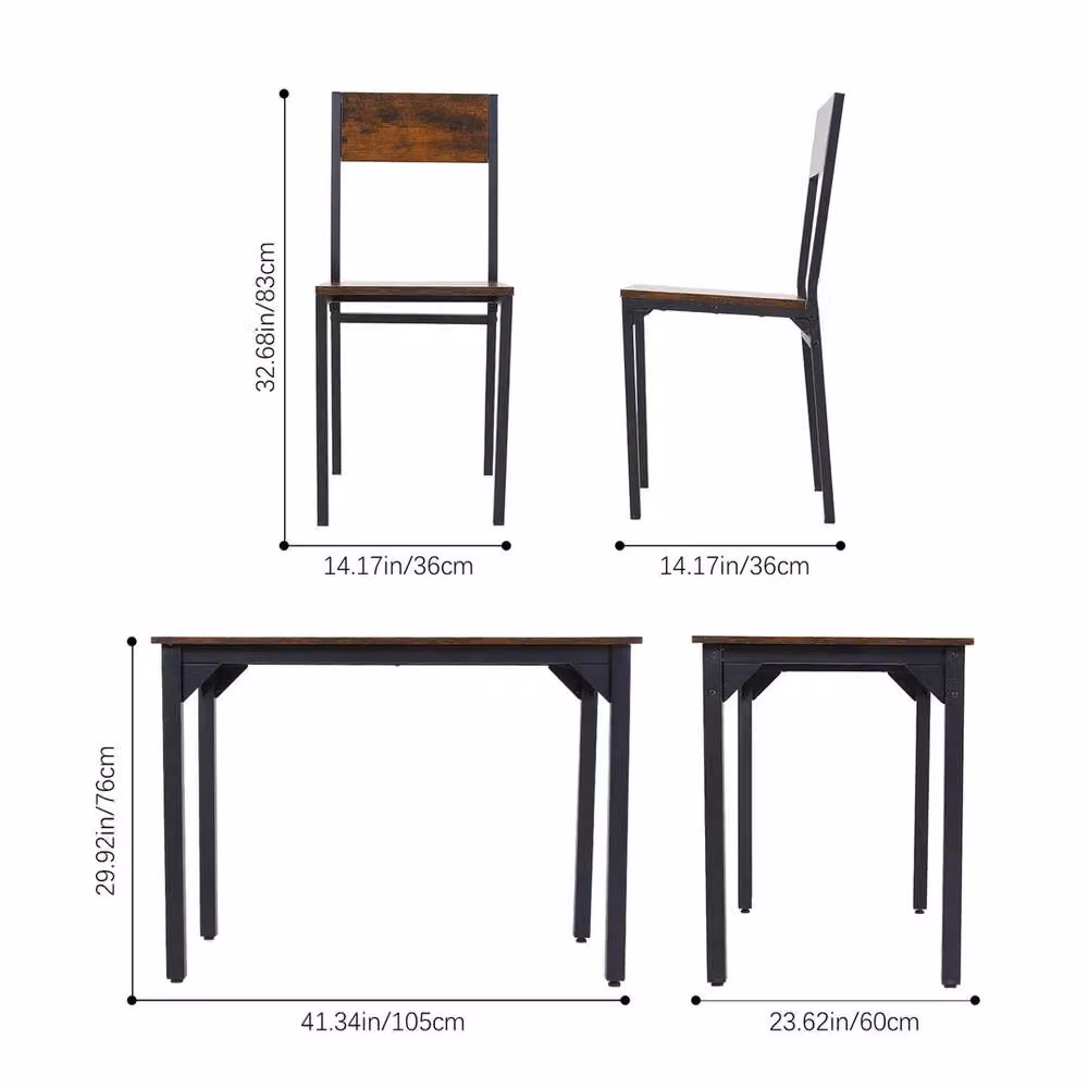 FORGEVIO Rustic Vintage Dining Table and 4 Chairs Set in Brown and Black, W/D/H: 120 x 60 x 76 cm – 2