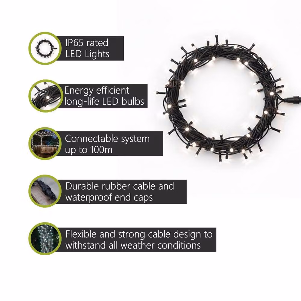 Pegdev LED String Lights, Cool White, Black Rubber, IP65 Waterproof, 5m – 2