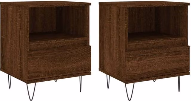 Berkfield Home Set of 2 Modern Brown Oak Bedside Cabinets, W/D/H: 40 x 35 x 50 cm