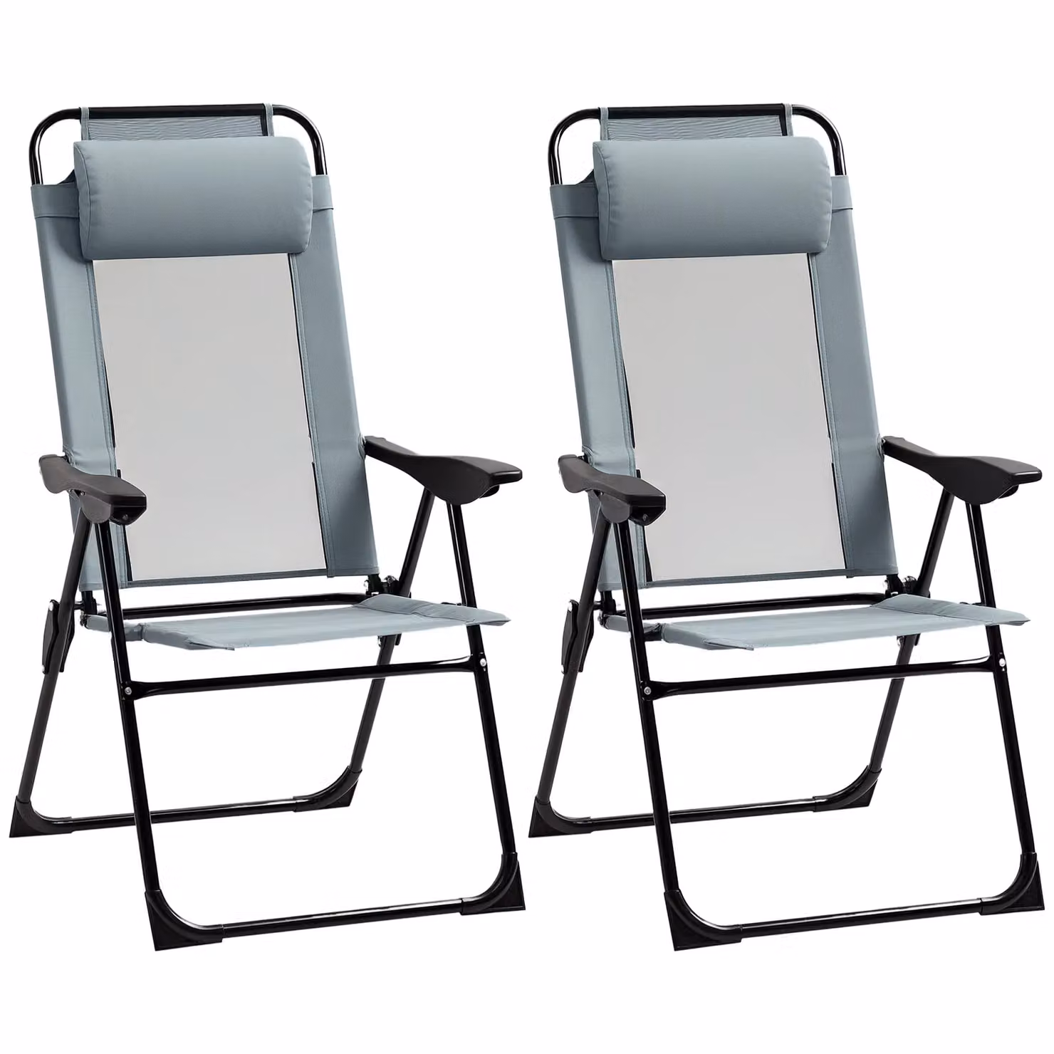 Outsunny Set of 2 Grey Textilene Folding Recliner Chairs with Armrests – 2