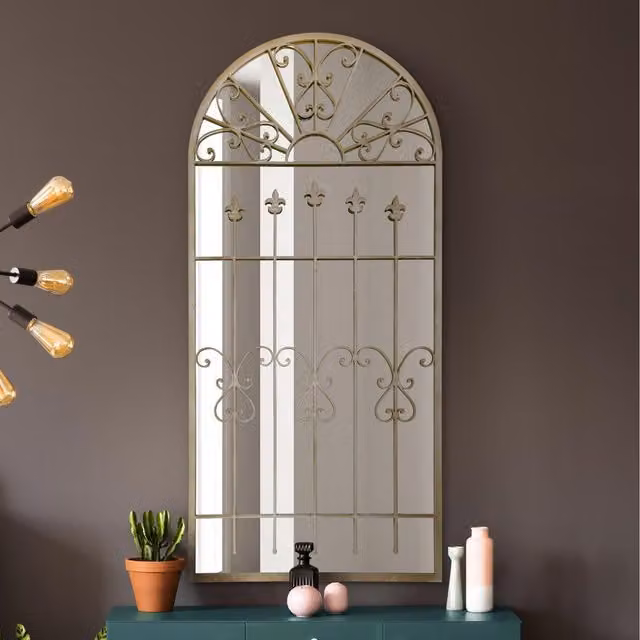 MirrorOutlet Somerley Rustic Stone Wall Mirror with Metal Frame