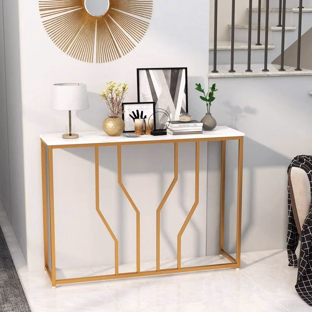 SPETLEK Modern Faux Marble Console Table in White and Gold, W: 110 cm, H: 80 cm – 3