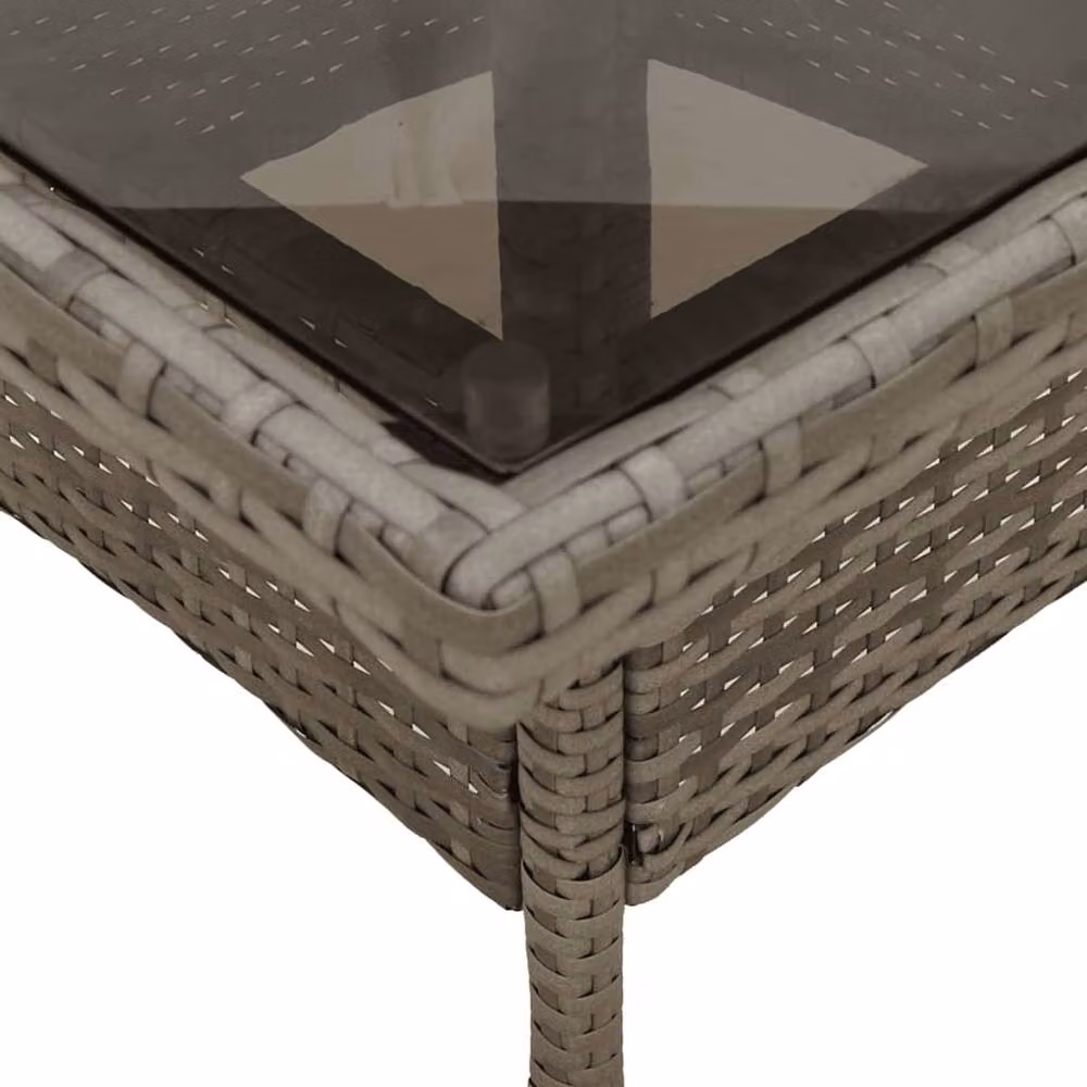 Berkfield Home Grey Poly Rattan Garden Table with Glass Top, W/D/H: 80 x 80 x 75 cm – 5