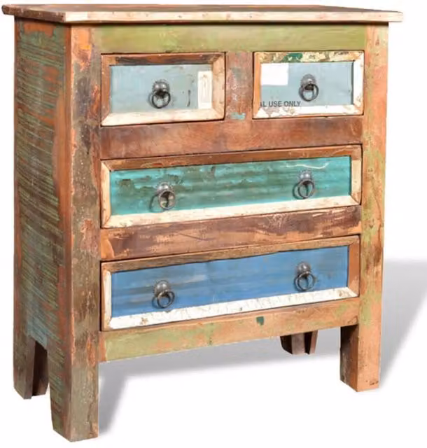 Berkfield Home Rustic Reclaimed Solid Wood Cabinet with 4 Drawers, Multicolour – 1