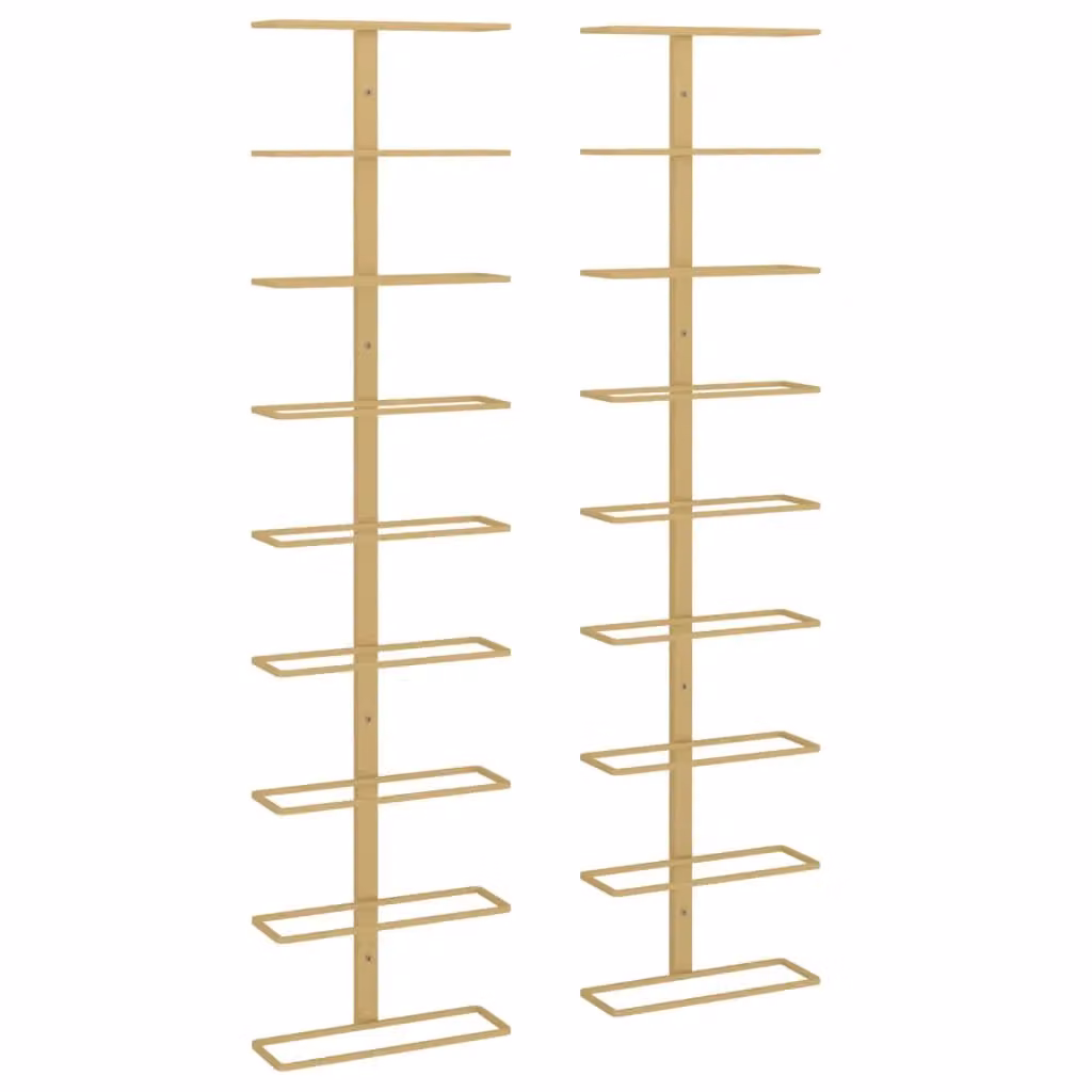 Berkfield Home Wall-mounted Gold Metal Wine Rack for 9 Bottles, Set of 2