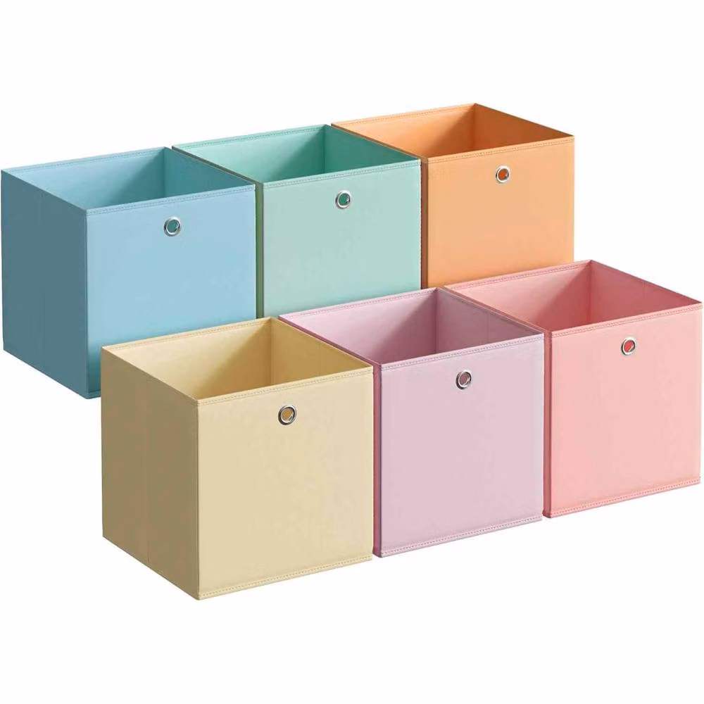 The Bazaarist Pack of 6 Foldable Fabric Storage Cubes with Handles, Multicolour – 2