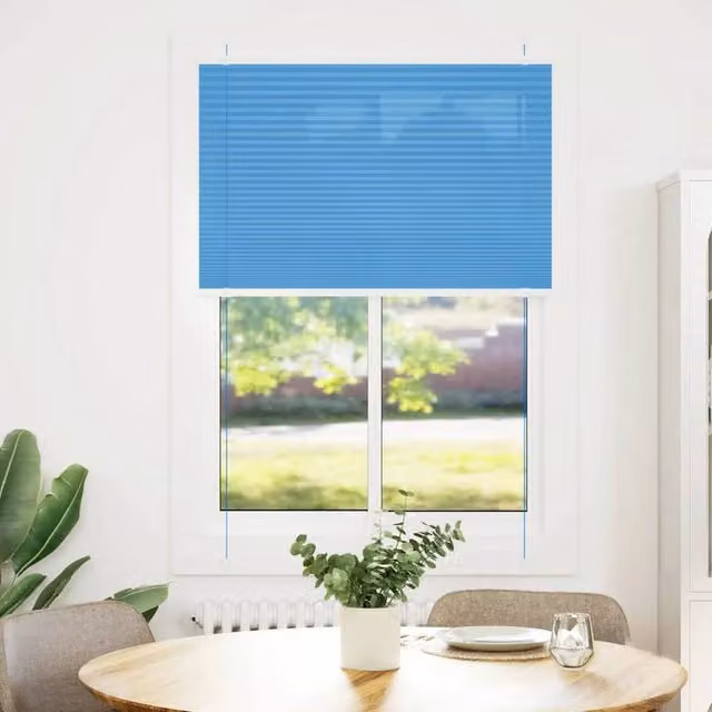 Berkfield Home Blue Single Pleat Polyester Corded Blind, W: 84.4 cm, H: 100 cm